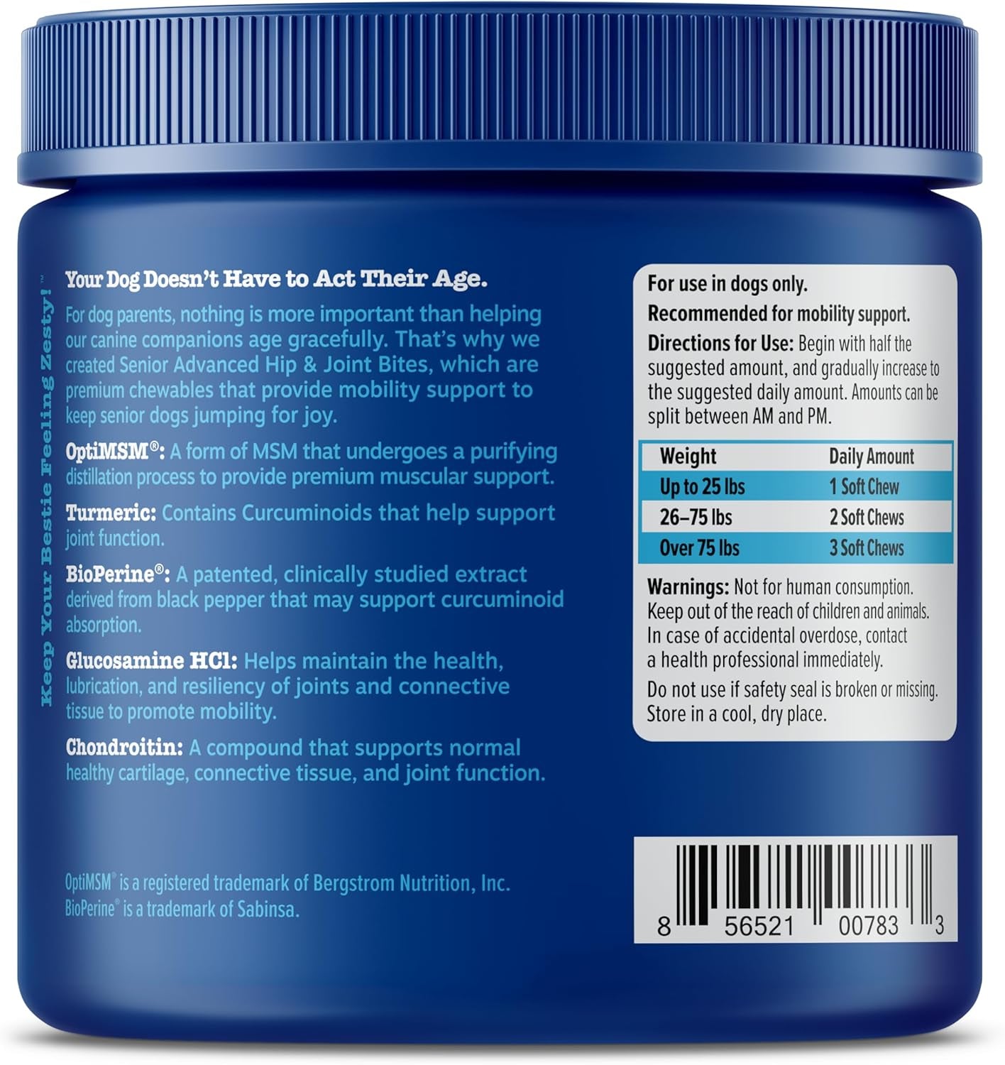 Mobility Bites Joint Supplement for Dogs - Soft Chews with Glucosamine for Dogs, Chondroitin, & MSM + Vitamins C and E - Adv Chicken - 90 Count