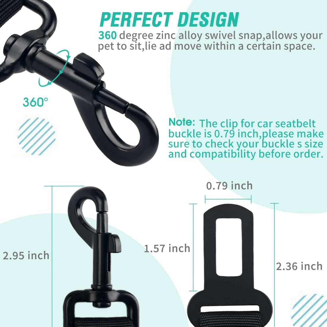 Adjustable Durable Dog Seat Belt - Heavy Duty Elastic Car Harness for Pet Safety (Black)