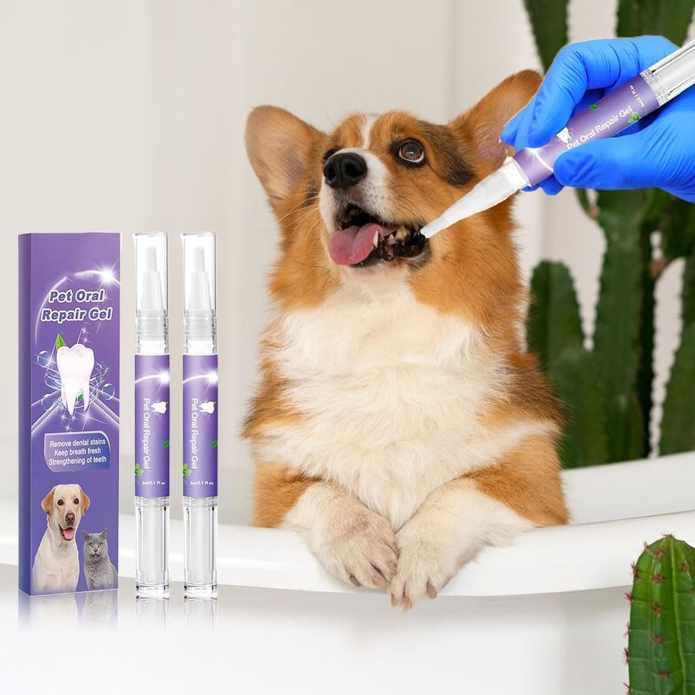 Pet Oral Restoration Whitening Gel,Pet Oral Repair Gel,Teeth Cleaning Pen for Cats and Dogs, Pet Toothbrush Pen Cleaner Teeth & Fresher Breath. (2PCS)