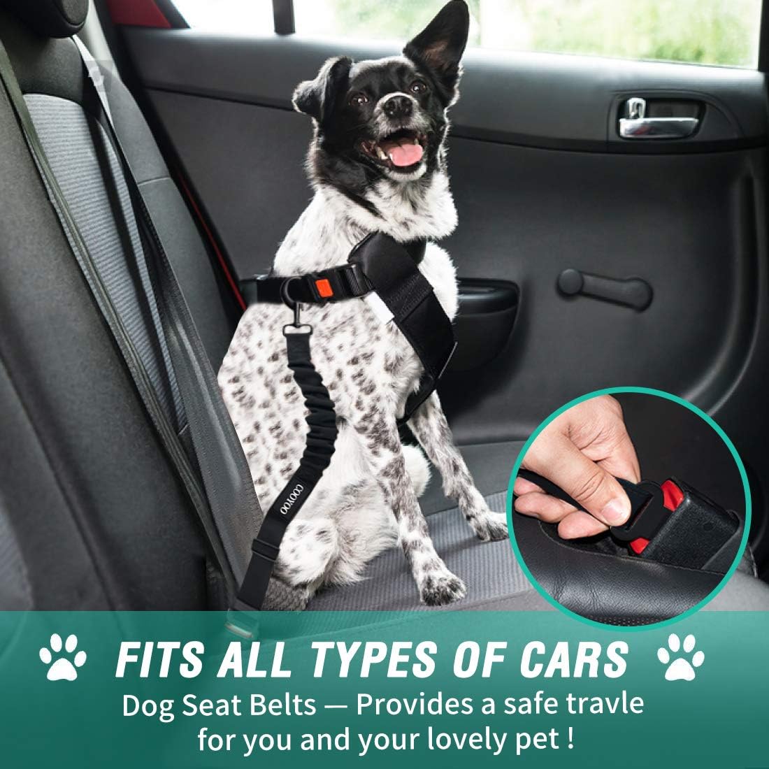 Adjustable Durable Dog Seat Belt - Heavy Duty Elastic Car Harness for Pet Safety (Black)