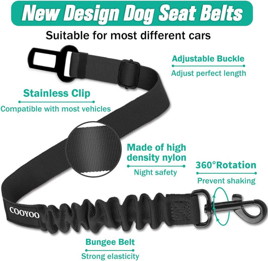 Adjustable Durable Dog Seat Belt - Heavy Duty Elastic Car Harness for Pet Safety (Black)