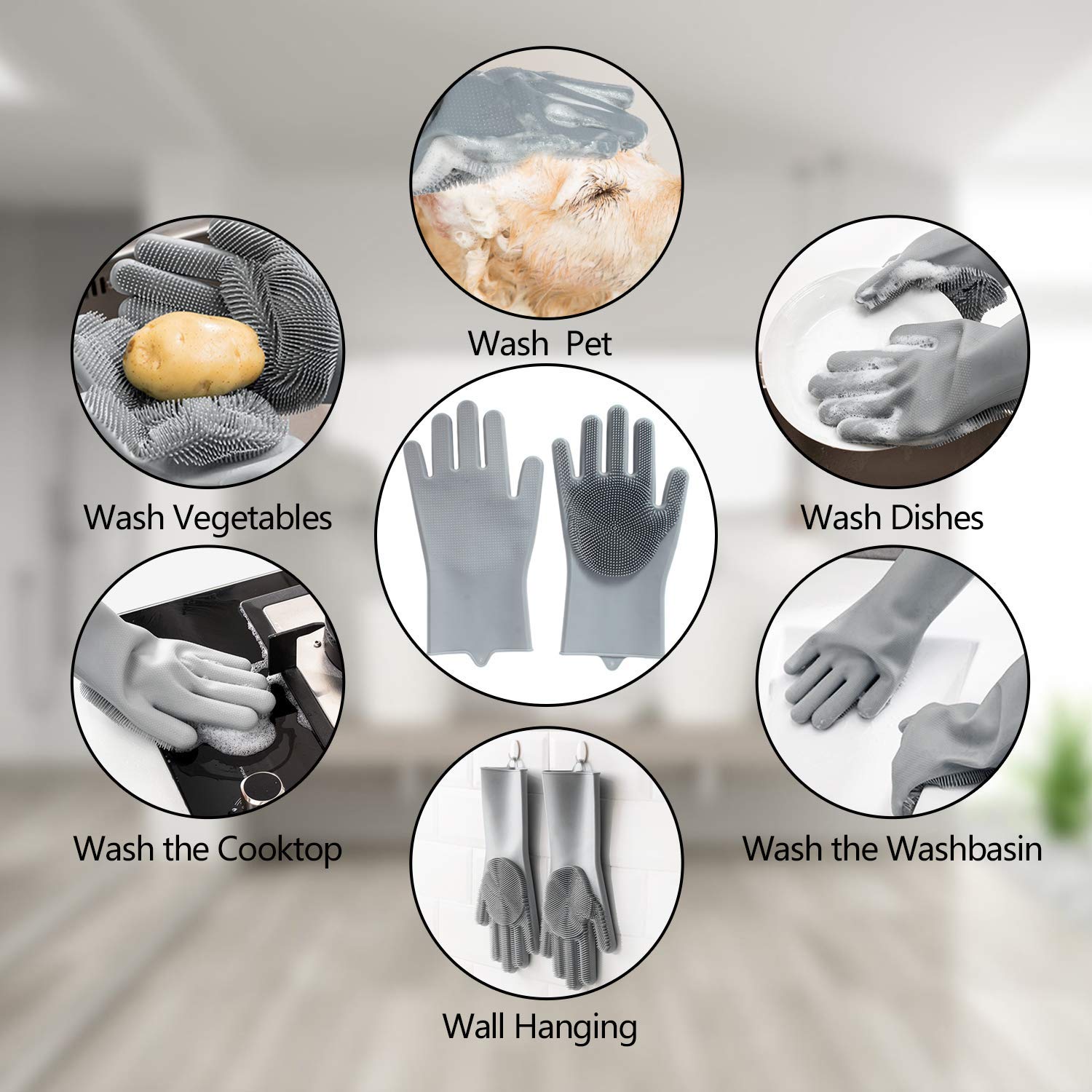 Professional Pet Grooming Gloves - Multi-Functional Bathing and Deshedding Mitt with Enhanced Five Finger Design for Dogs, Cats, Rabbits, and Horses - Single Pack