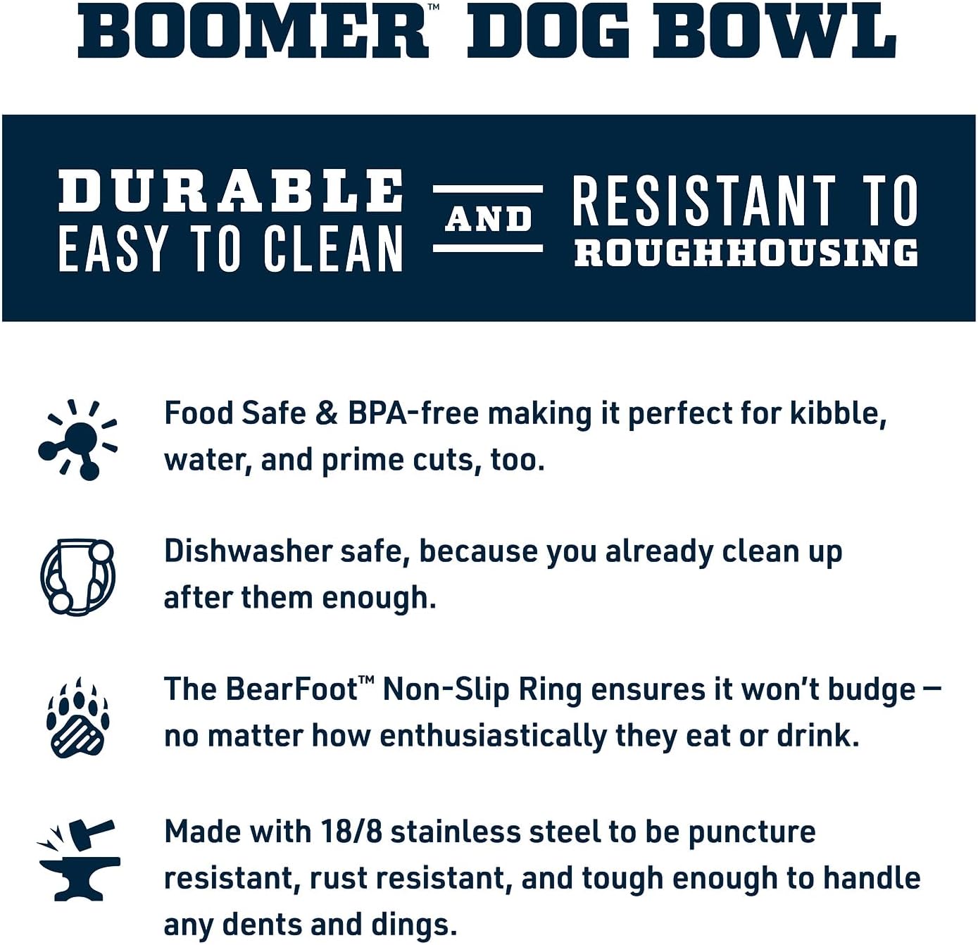 Boomer 8, Stainless Steel, Non-Slip Dog Bowl, Holds 64 Ounces