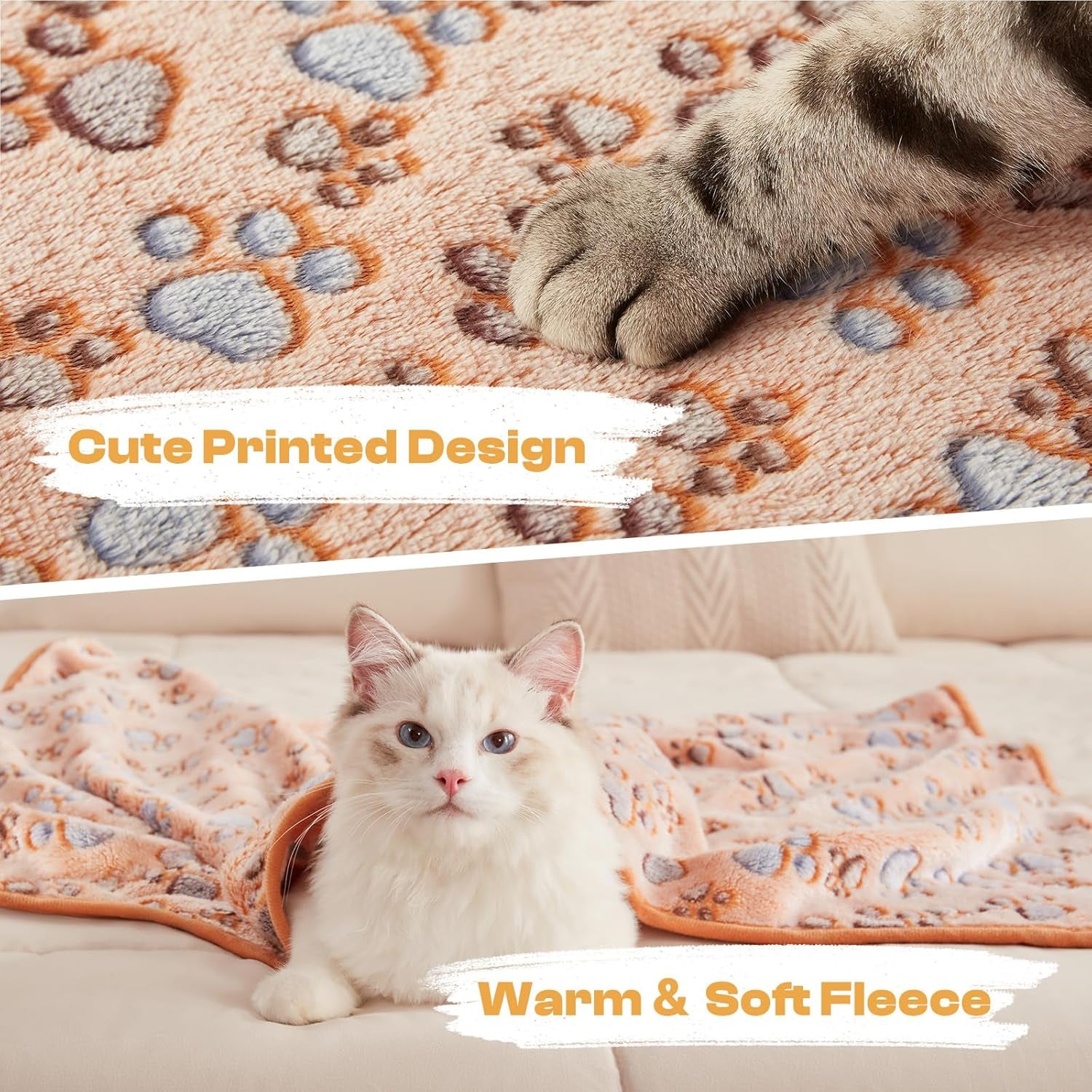 Premium Fleece Pet Blanket Set - 3 Super Soft Fluffy Throws for Dogs and Cats in Brown, Pink, and White (Small, 23x16 Inches)