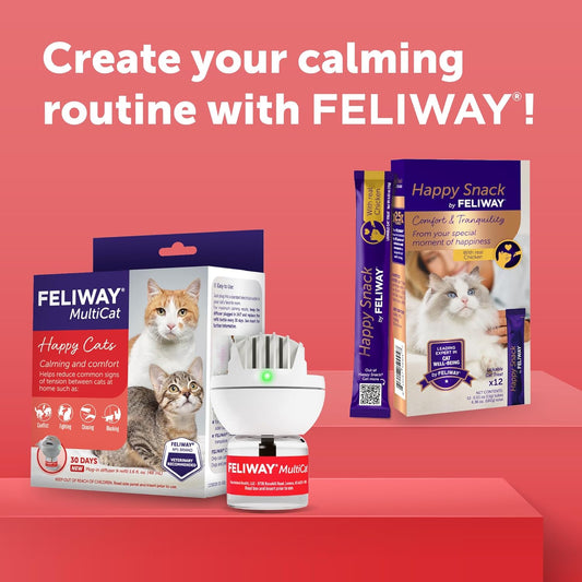 Multicat 3-Pack of 30-Day Calming Refills for Pheromone Diffuser & Happy Snack Calming Cat Treats (12 Count, Chicken Flavor)