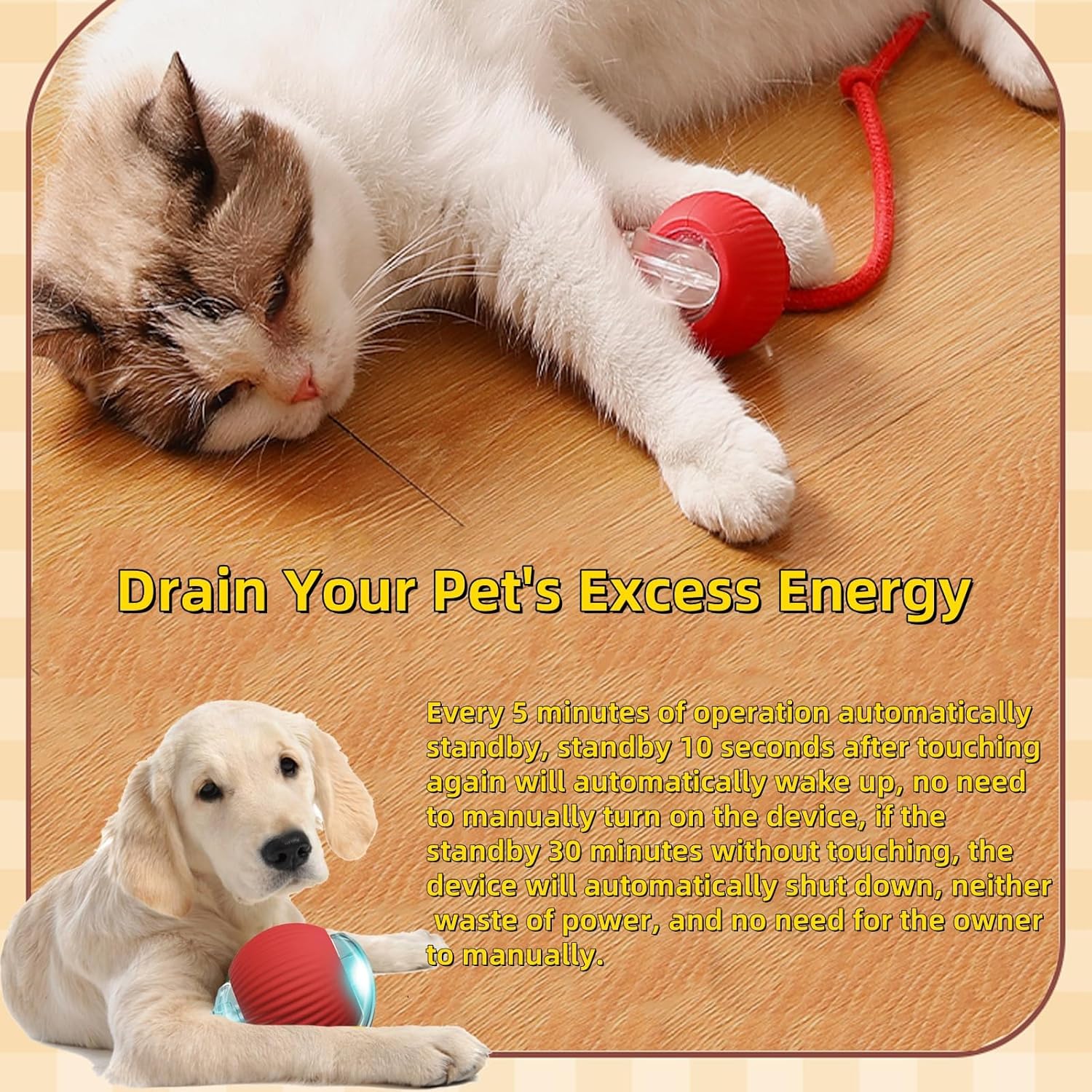 Interactive Dog Cat Toy Ball, Automatic Moving Bouncing Rolling, with Replacement Tail, Pet Smart Chase Ball Rechargeable, Enrichment Toys for Bored Indoor Adult Cats/Dogs