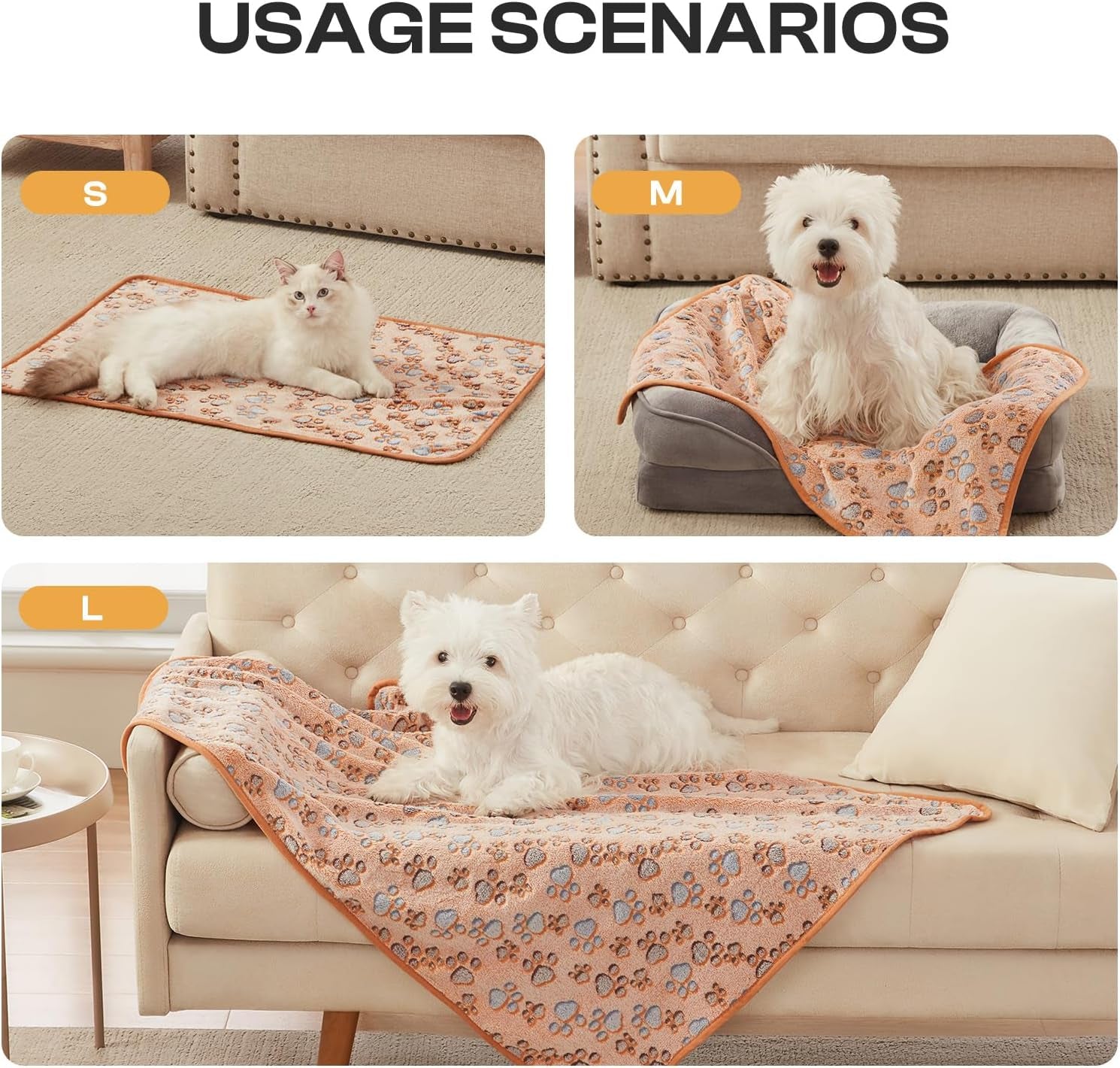 Premium Fleece Pet Blanket Set - 3 Super Soft Fluffy Throws for Dogs and Cats in Brown, Pink, and White (Small, 23x16 Inches)