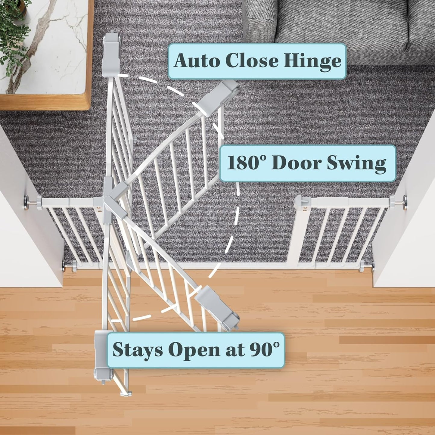 29-39.6" Adjustable Baby Gate for Stairs, Auto-Close Dual-Sided Dog Gate with One-Hand Operation, 30" Tall Safety Gate for Pets, Hallways, and Bedrooms, Wall Pressure Mount Installation, White