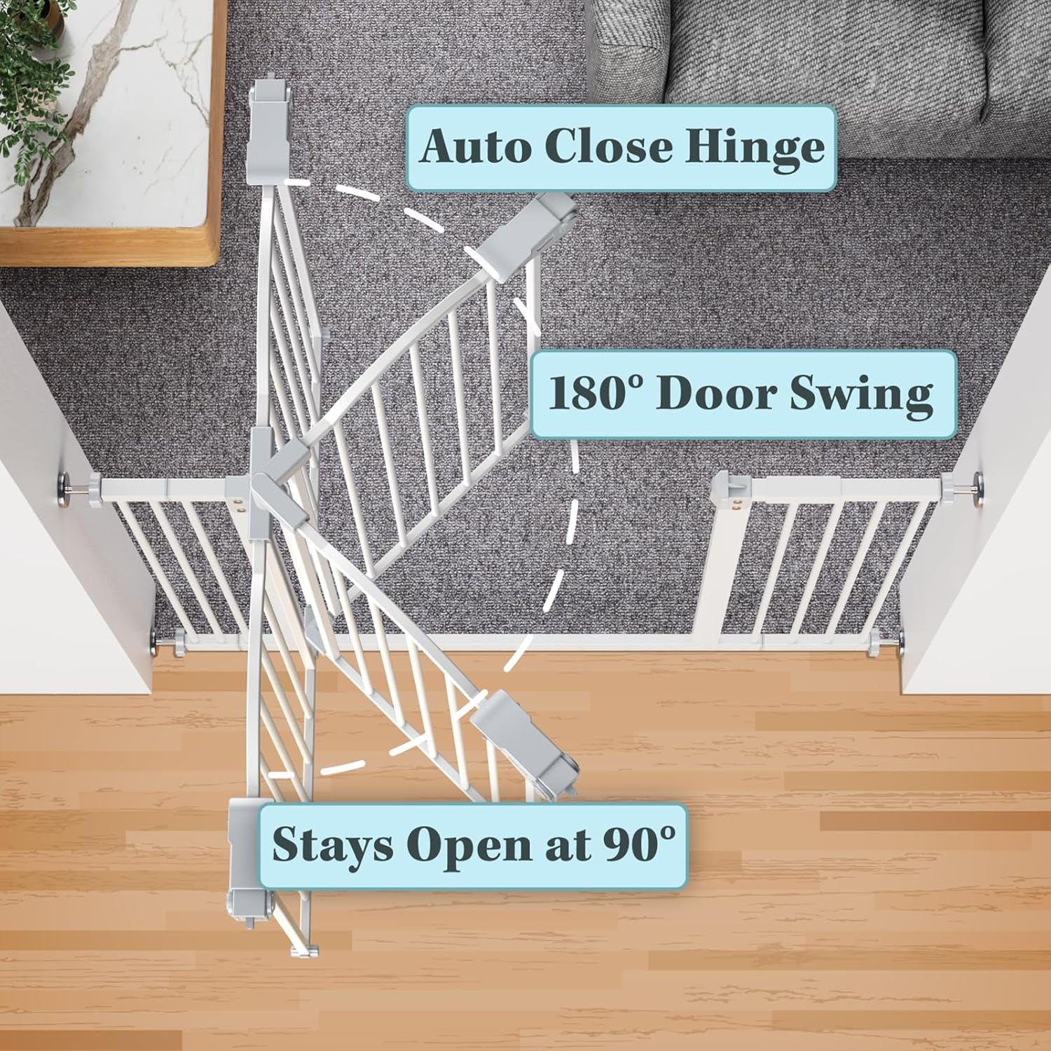 29-39.6" Adjustable Baby Gate for Stairs, Auto-Close Dual-Sided Dog Gate with One-Hand Operation, 30" Tall Safety Gate for Pets, Hallways, and Bedrooms, Wall Pressure Mount Installation, White
