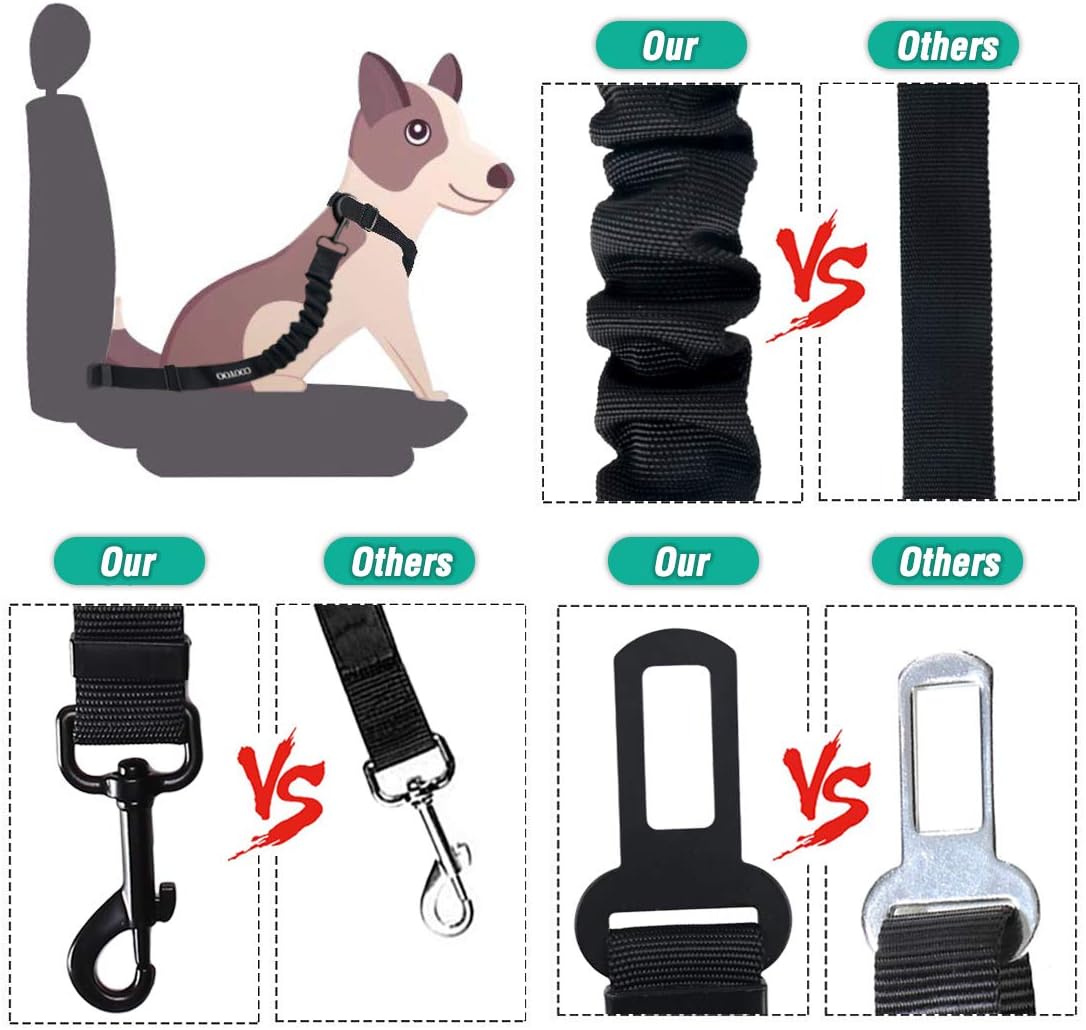 Adjustable Durable Dog Seat Belt - Heavy Duty Elastic Car Harness for Pet Safety (Black)