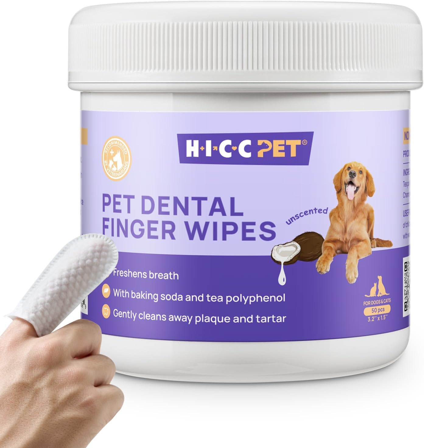 Teeth Cleaning Wipes for Dogs & Cats, Vet-Recommended Remove Bad Breath & Plaque & Tartar Buildup Dog Finger Toothbrush Wipes, Dog Tooth Brushing Kit Remove Stain & Gum Care for Small Animal