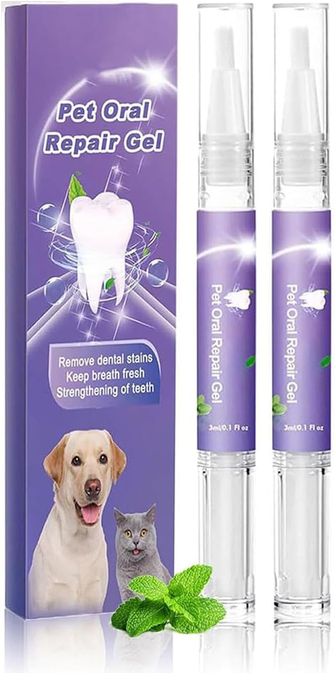 Pet Oral Restoration Whitening Gel,Pet Oral Repair Gel,Teeth Cleaning Pen for Cats and Dogs, Pet Toothbrush Pen Cleaner Teeth & Fresher Breath. (2PCS)