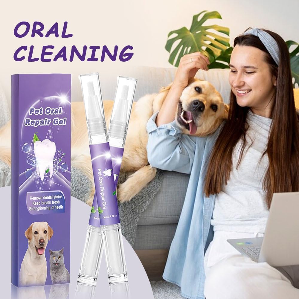 Pet Oral Restoration Whitening Gel,Pet Oral Repair Gel,Teeth Cleaning Pen for Cats and Dogs, Pet Toothbrush Pen Cleaner Teeth & Fresher Breath. (2PCS)