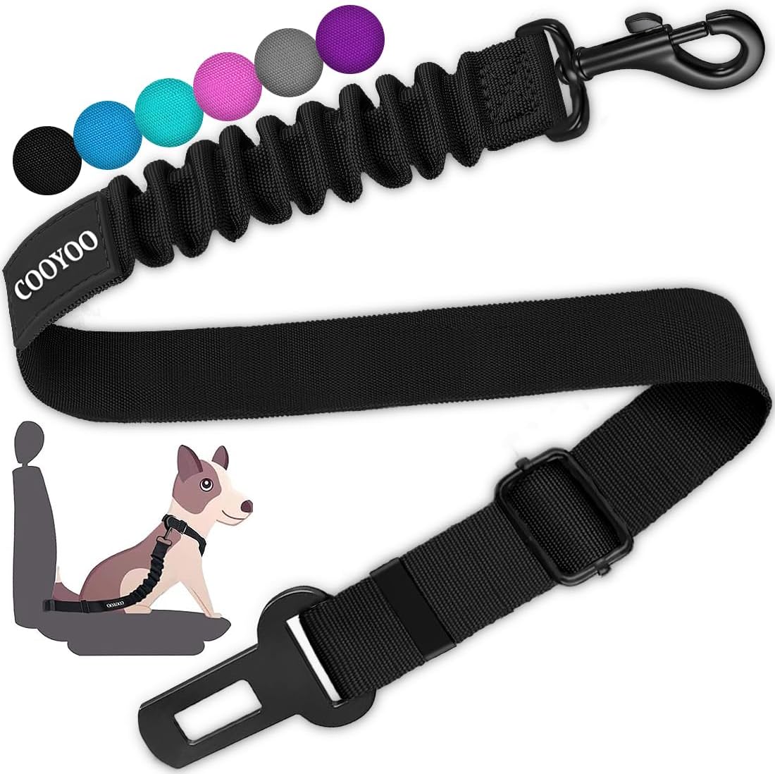 Adjustable Durable Dog Seat Belt - Heavy Duty Elastic Car Harness for Pet Safety (Black)
