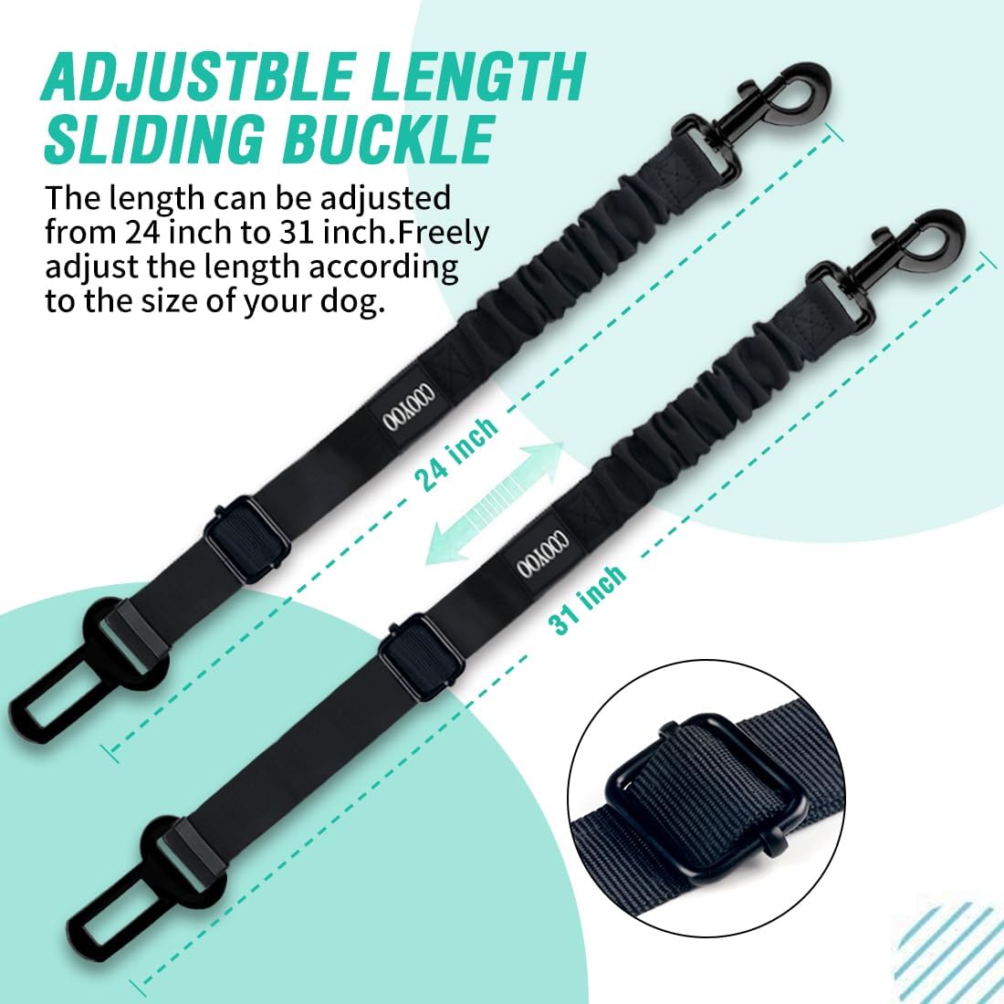 Adjustable Durable Dog Seat Belt - Heavy Duty Elastic Car Harness for Pet Safety (Black)