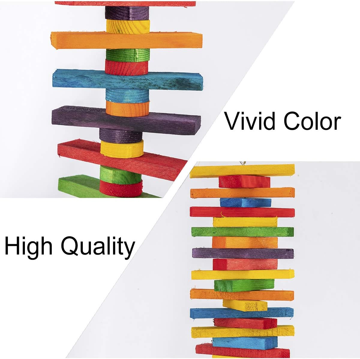 2 Pcs Bird Toys - Parrot Toys with Multicolored Natural Wooden Blocks, Chewing Sticks for Conures, Parakeets, Cockatiels, Lovebirds, African Grey, Macaws, Amazon Parrots - Bird Gift