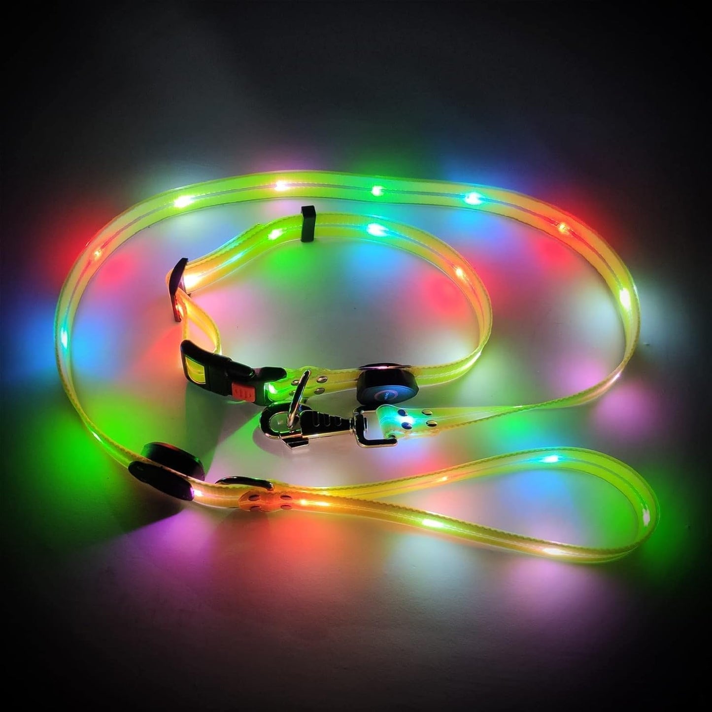 Illuminate Your Night Walks with the LED Light-Up Dog Collar and Leash Set - Waterproof, Rechargeable, and Glow in the Dark!