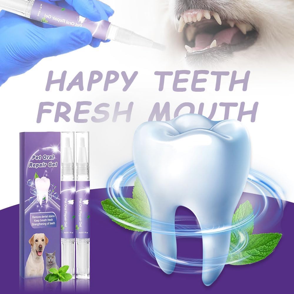Pet Oral Restoration Whitening Gel,Pet Oral Repair Gel,Teeth Cleaning Pen for Cats and Dogs, Pet Toothbrush Pen Cleaner Teeth & Fresher Breath. (2PCS)