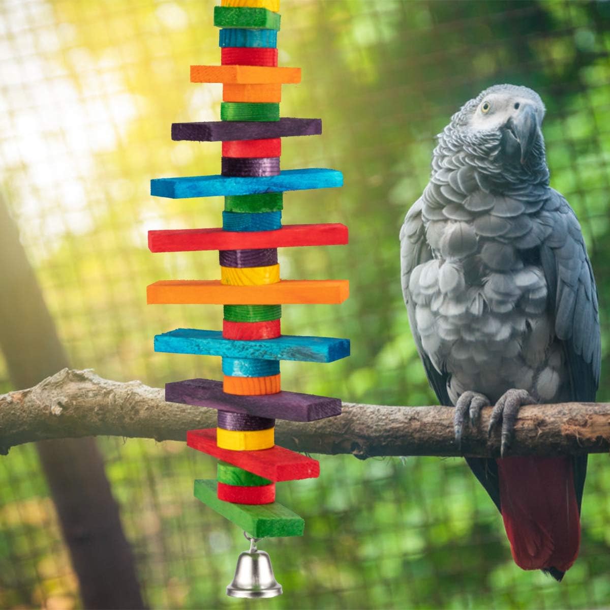 2 Pcs Bird Toys - Parrot Toys with Multicolored Natural Wooden Blocks, Chewing Sticks for Conures, Parakeets, Cockatiels, Lovebirds, African Grey, Macaws, Amazon Parrots - Bird Gift