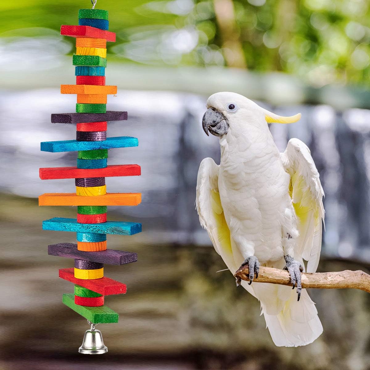 2 Pcs Bird Toys - Parrot Toys with Multicolored Natural Wooden Blocks, Chewing Sticks for Conures, Parakeets, Cockatiels, Lovebirds, African Grey, Macaws, Amazon Parrots - Bird Gift