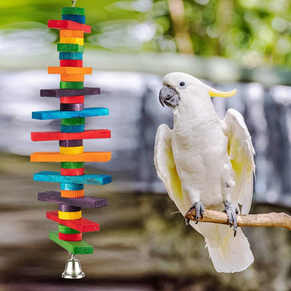2 Pcs Bird Toys - Parrot Toys with Multicolored Natural Wooden Blocks, Chewing Sticks for Conures, Parakeets, Cockatiels, Lovebirds, African Grey, Macaws, Amazon Parrots - Bird Gift