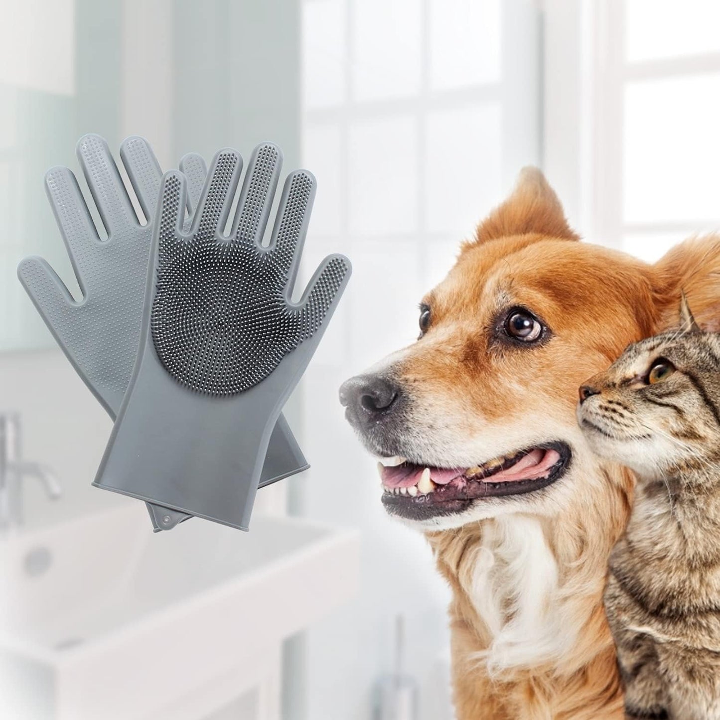 Professional Pet Grooming Gloves - Multi-Functional Bathing and Deshedding Mitt with Enhanced Five Finger Design for Dogs, Cats, Rabbits, and Horses - Single Pack