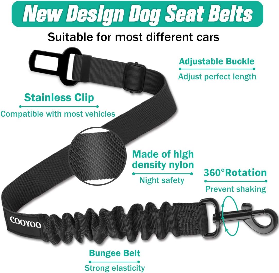 Adjustable Durable Dog Seat Belt - Heavy Duty Elastic Car Harness for Pet Safety (Black)