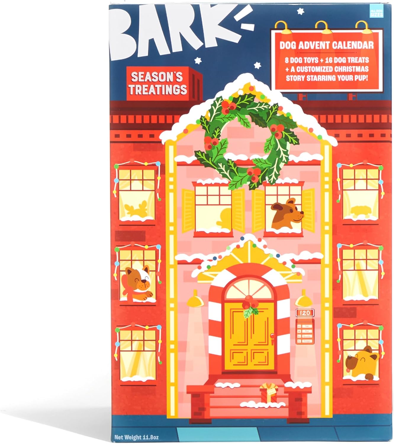 Dog Advent Calendar – Holiday Gift Box with 8 Festive Plush Dog Toys & 16 Bakery-Style Treats – Squeaky, Fluffy & Crunchy Surprises for Small to Large Dogs