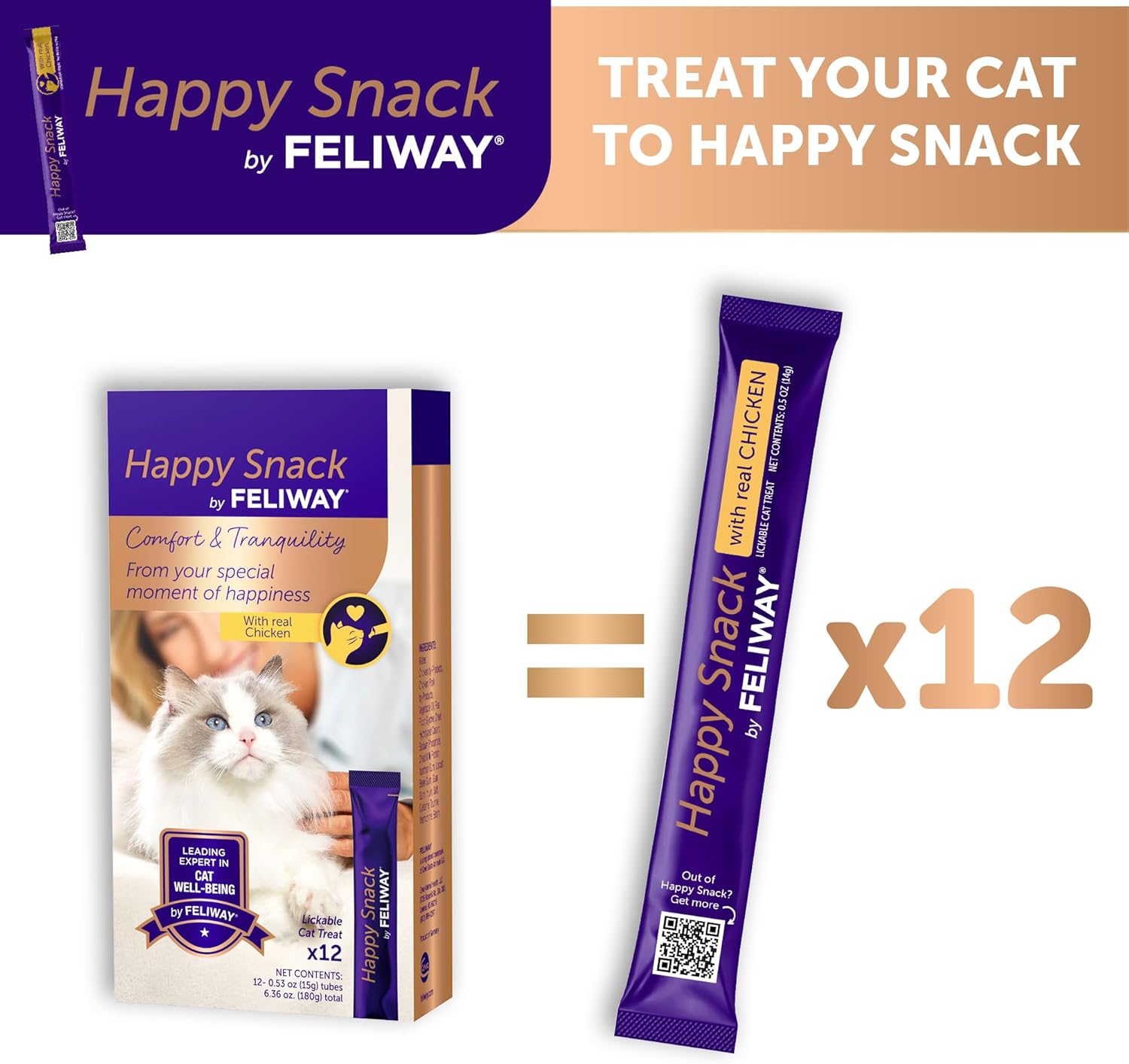 Multicat 3-Pack of 30-Day Calming Refills for Pheromone Diffuser & Happy Snack Calming Cat Treats (12 Count, Chicken Flavor)