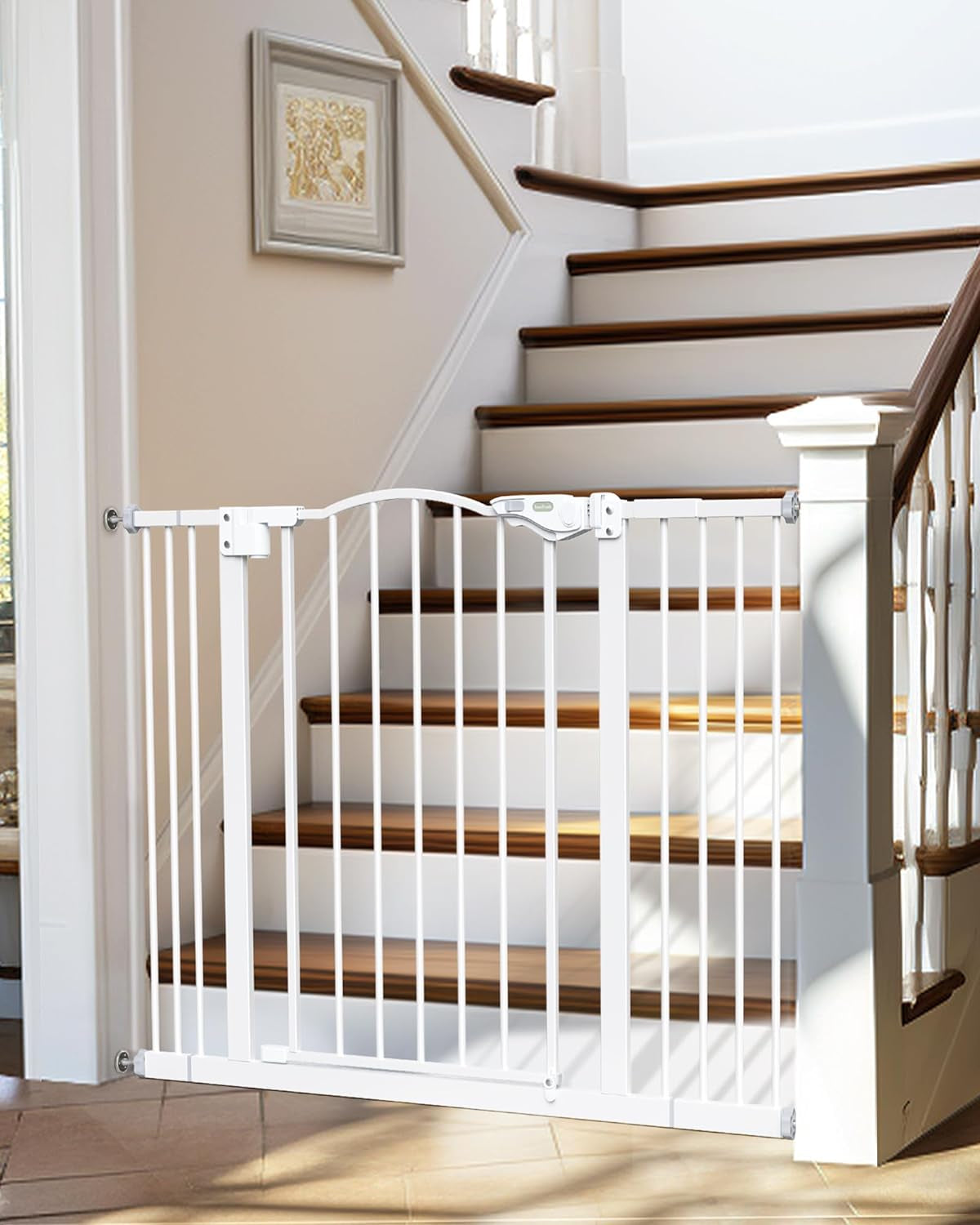 29-39.6" Adjustable Baby Gate for Stairs, Auto-Close Dual-Sided Dog Gate with One-Hand Operation, 30" Tall Safety Gate for Pets, Hallways, and Bedrooms, Wall Pressure Mount Installation, White
