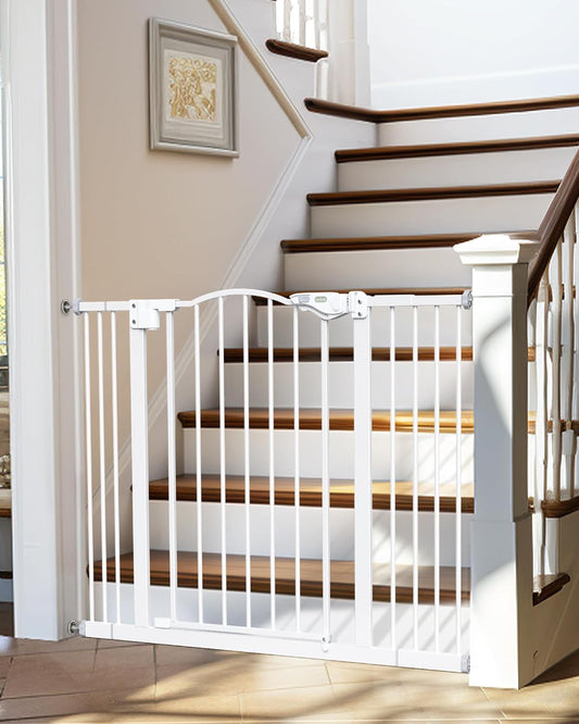 29-39.6" Adjustable Baby Gate for Stairs, Auto-Close Dual-Sided Dog Gate with One-Hand Operation, 30" Tall Safety Gate for Pets, Hallways, and Bedrooms, Wall Pressure Mount Installation, White