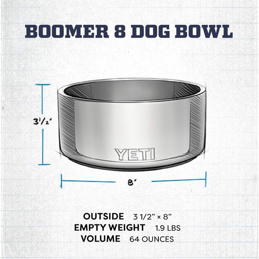 Boomer 8, Stainless Steel, Non-Slip Dog Bowl, Holds 64 Ounces