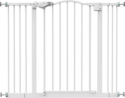 29-39.6" Adjustable Baby Gate for Stairs, Auto-Close Dual-Sided Dog Gate with One-Hand Operation, 30" Tall Safety Gate for Pets, Hallways, and Bedrooms, Wall Pressure Mount Installation, White