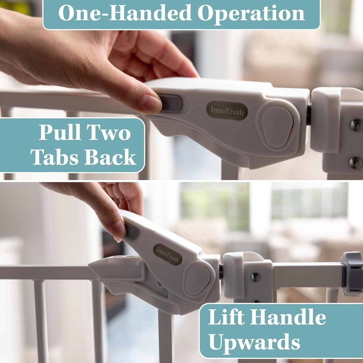29-39.6" Adjustable Baby Gate for Stairs, Auto-Close Dual-Sided Dog Gate with One-Hand Operation, 30" Tall Safety Gate for Pets, Hallways, and Bedrooms, Wall Pressure Mount Installation, White